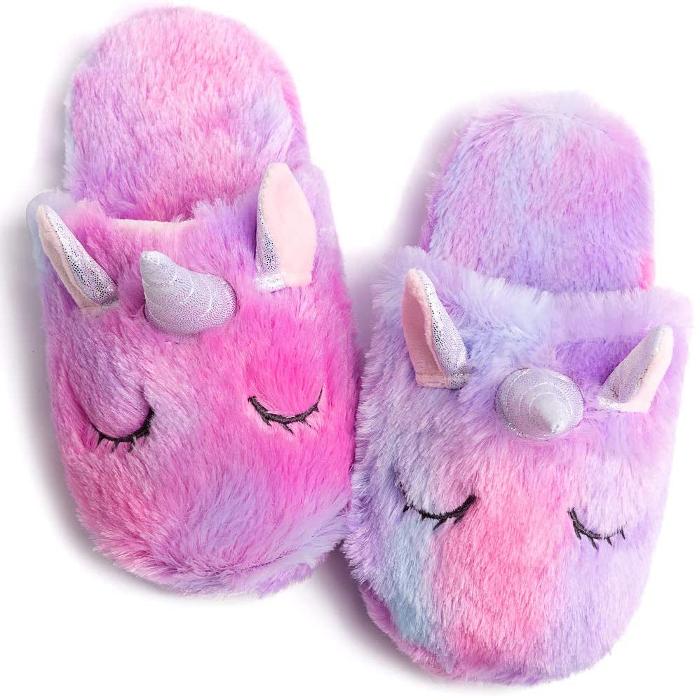 Rainbow Unicorn Slippers/Cute Fluffy Girls Slippers/Cozy Plush Indoor Outdoor Kids Slippers/Best Unicorn Gifts