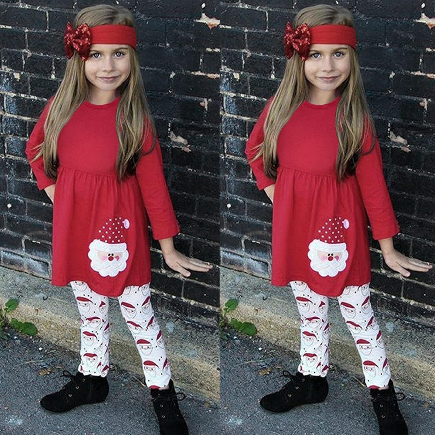 Baby Girl Christmas Outfits Toddler Xmas Cartoon Santa Long Sleeve Printed Tops+Pants Headbands Set Baby Girl Clothes F88