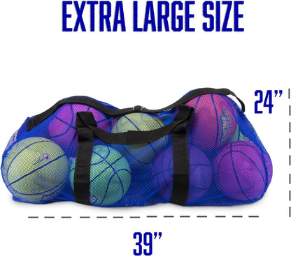 39" Mesh Sports Ball Bag with Adjustable Shoulder Strap, Oversize Duffle - Great for Carrying Gym Equipment, Jerseys, & Laundry