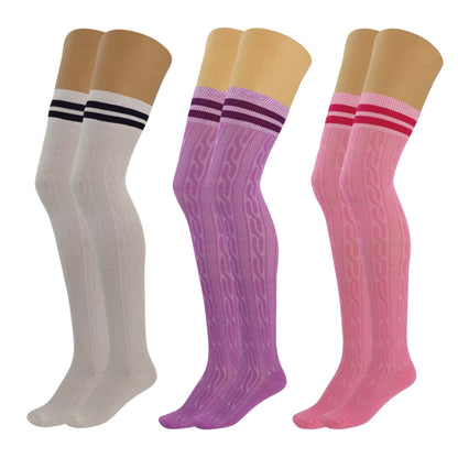 Women's Colorful Thigh High Over-the-Knee Boot Socks - 3 Pairs, Size 5-10