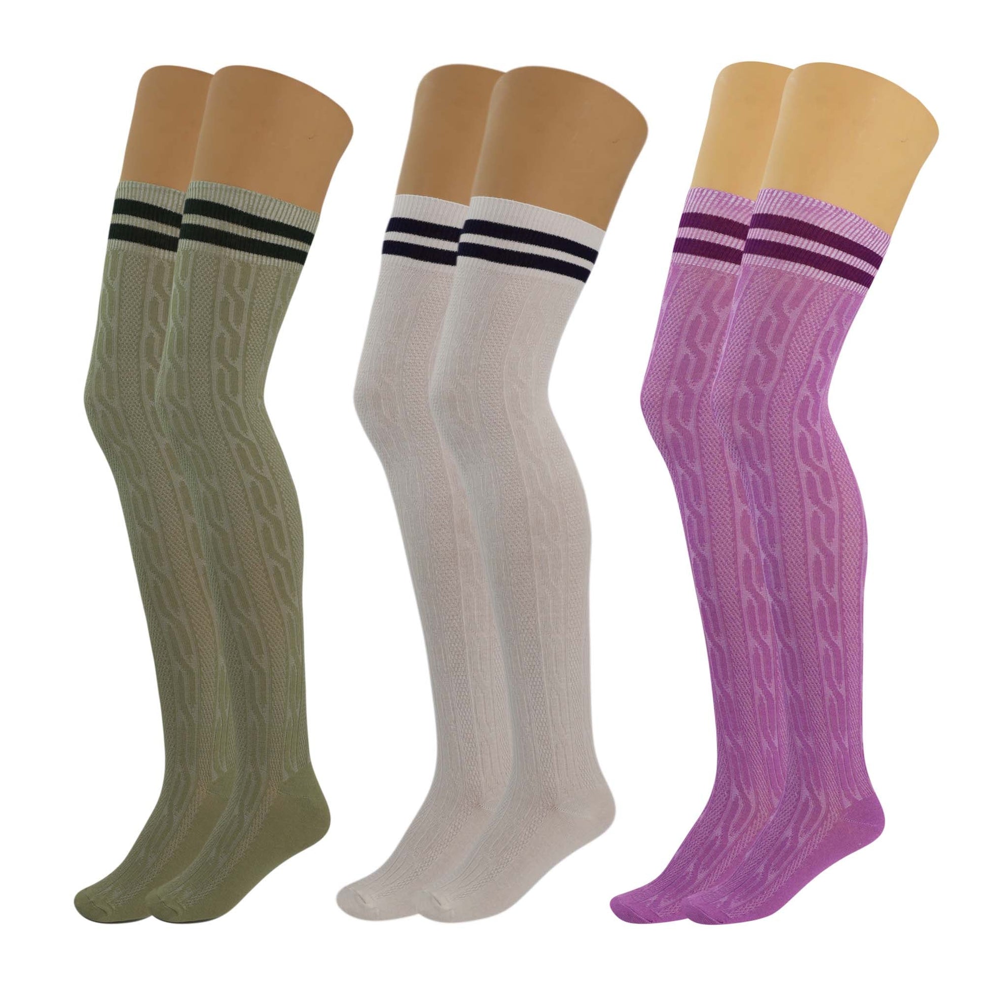 Women's Colorful Thigh High Over-the-Knee Boot Socks - 3 Pairs, Size 5-10