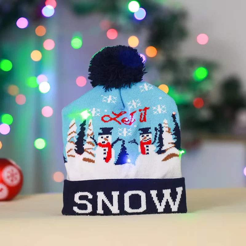 New Style! LED Christmas Hat Beanie Light up Illuminate Warm Hat 48 Patterns New Year Snowman Sweater Hat Christmas Decorations