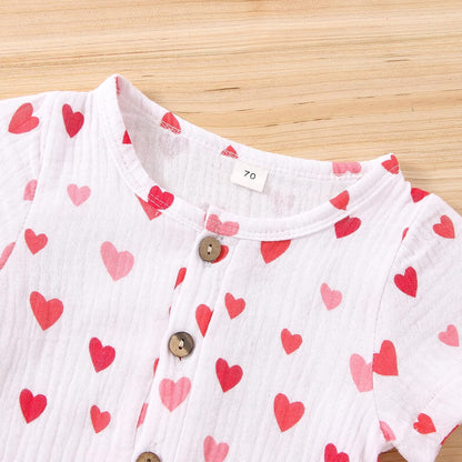 Newborn Baby Girl Valentine'S Day Outfit Heart Romper Cotton Linen Bodysuit Jumpsuit Summer Clothes 0-18M