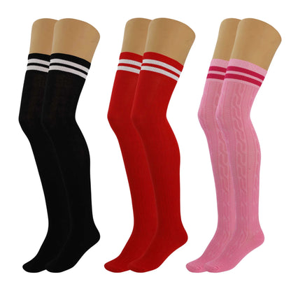 Women's Colorful Thigh High Over-the-Knee Boot Socks - 3 Pairs, Size 5-10