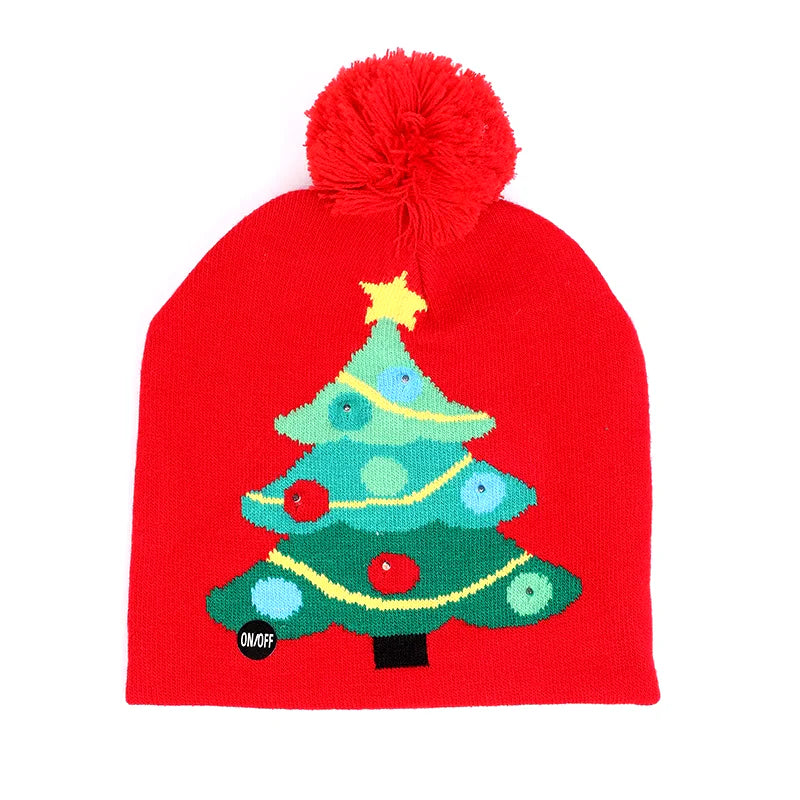 New Style! LED Christmas Hat Beanie Light up Illuminate Warm Hat 48 Patterns New Year Snowman Sweater Hat Christmas Decorations