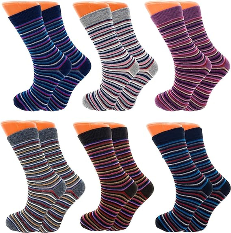 6 Pairs of Women's Colorful Combed Cotton Crew Socks, Size 9-11, Soft and Breathable