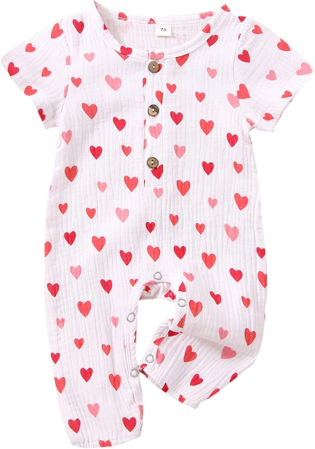 Newborn Baby Girl Valentine'S Day Outfit Heart Romper Cotton Linen Bodysuit Jumpsuit Summer Clothes 0-18M