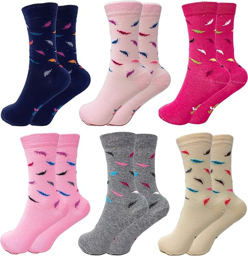 6 Pairs of Women's Colorful Combed Cotton Crew Socks, Size 9-11, Soft and Breathable