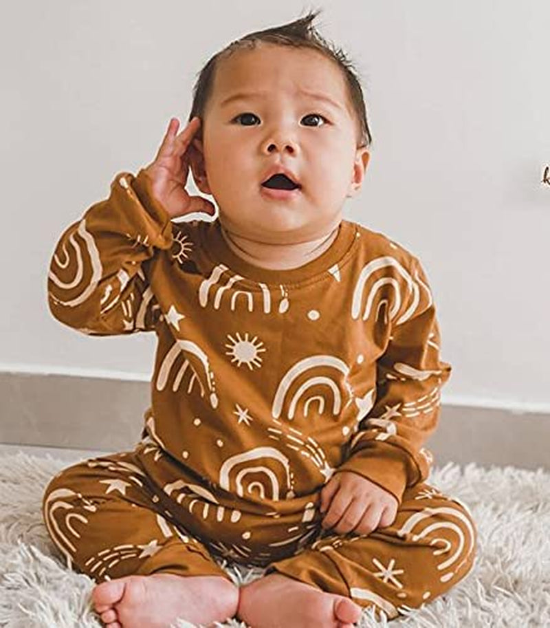 Newborn Baby Girl Long Sleeve Pullover Floral Sweatshirt Long Pant Outfits Autumn Winter Clothes (Rainbow, 6-12 Months)