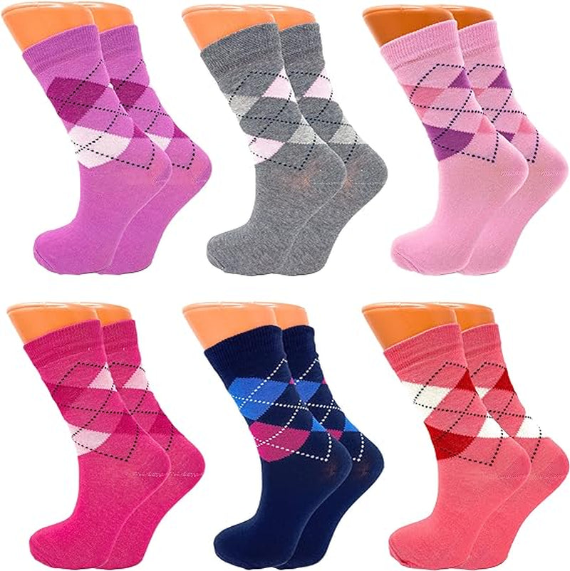 6 Pairs of Women's Colorful Combed Cotton Crew Socks, Size 9-11, Soft and Breathable