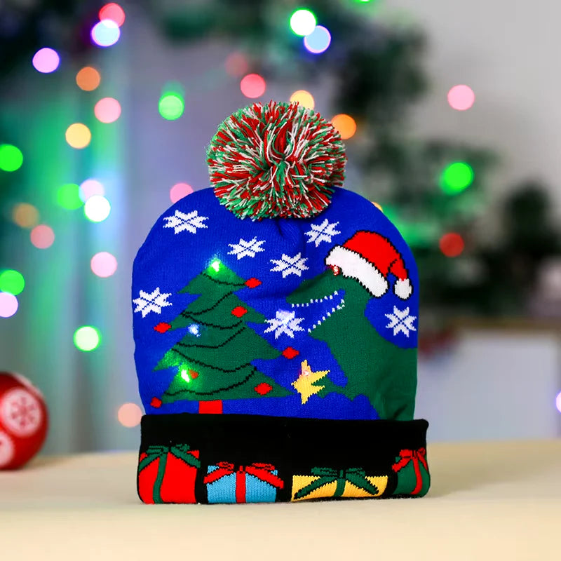 New Style! LED Christmas Hat Beanie Light up Illuminate Warm Hat 48 Patterns New Year Snowman Sweater Hat Christmas Decorations