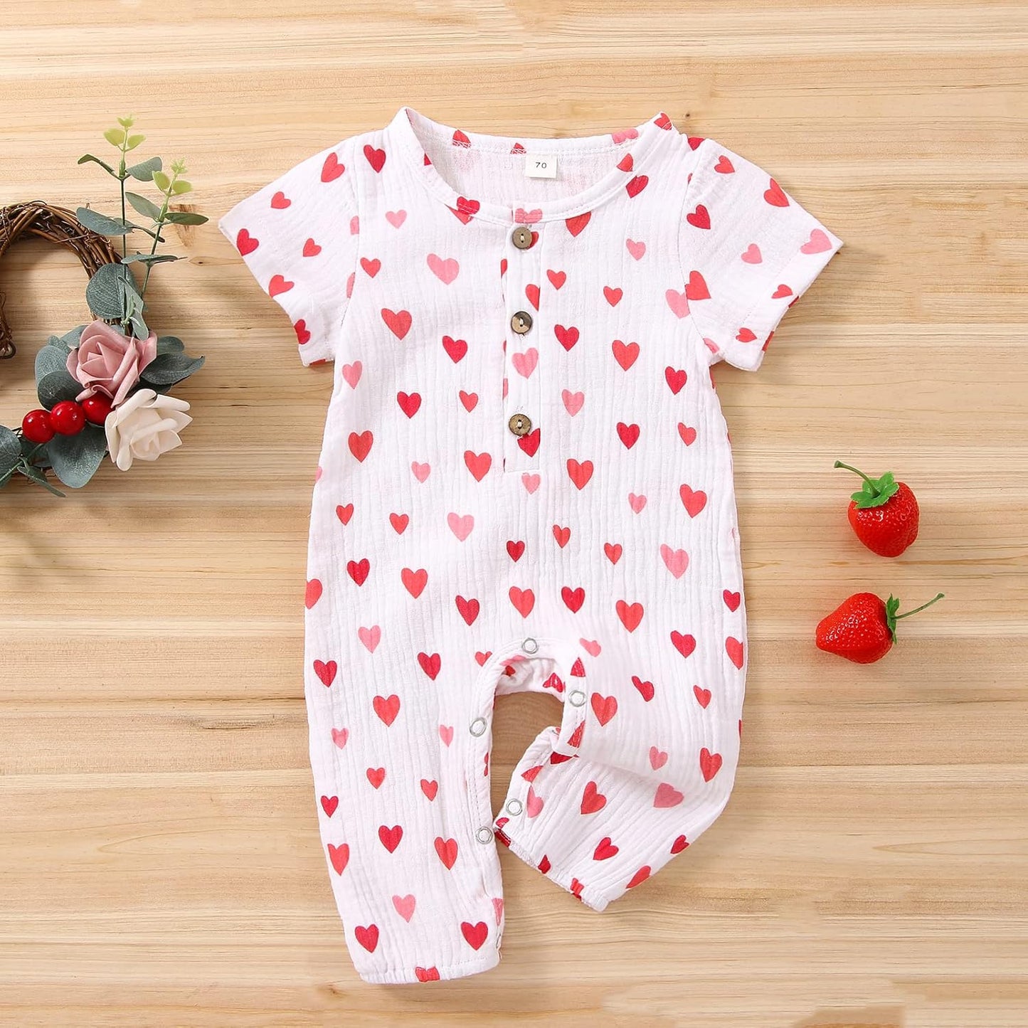 Newborn Baby Girl Valentine'S Day Outfit Heart Romper Cotton Linen Bodysuit Jumpsuit Summer Clothes 0-18M