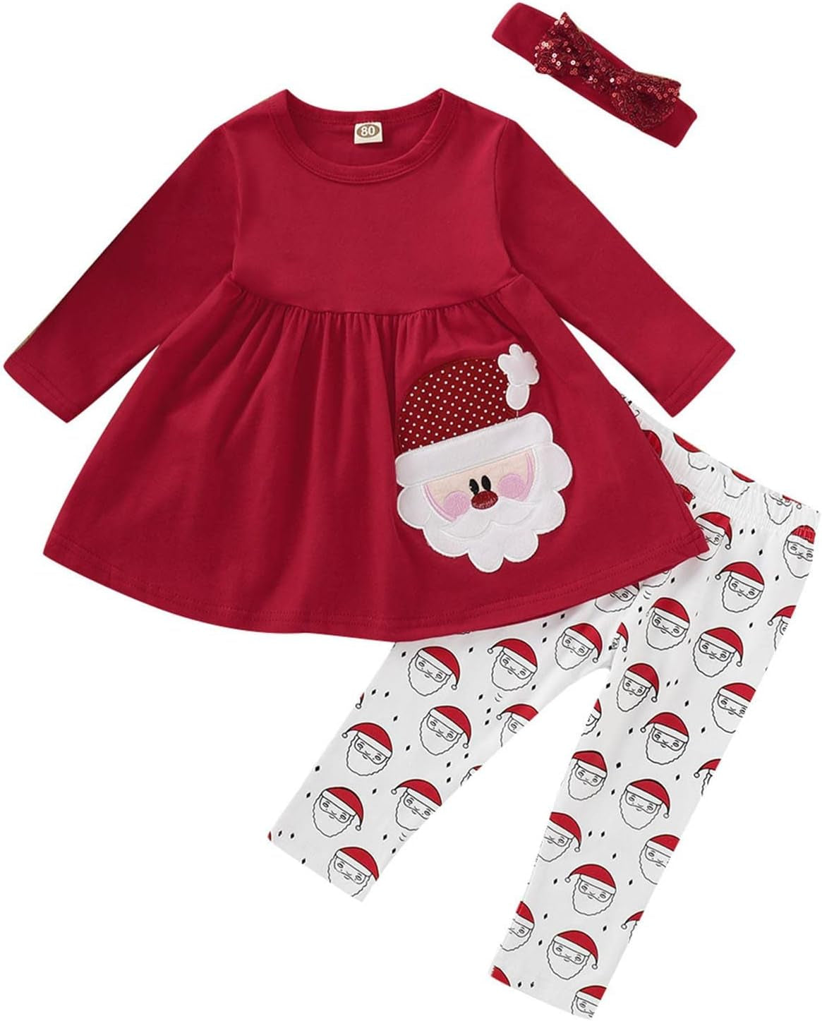 Baby Girl Christmas Outfits Toddler Xmas Cartoon Santa Long Sleeve Printed Tops+Pants Headbands Set Baby Girl Clothes F88