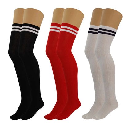 Women's Colorful Thigh High Over-the-Knee Boot Socks - 3 Pairs, Size 5-10