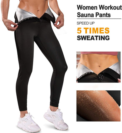 Women Sauna Leggings Sweat Pants High Waist Slimming Hot Thermo Compression Workout Fitness Exercise Tights Body Shaper (Black, Xx-Large)