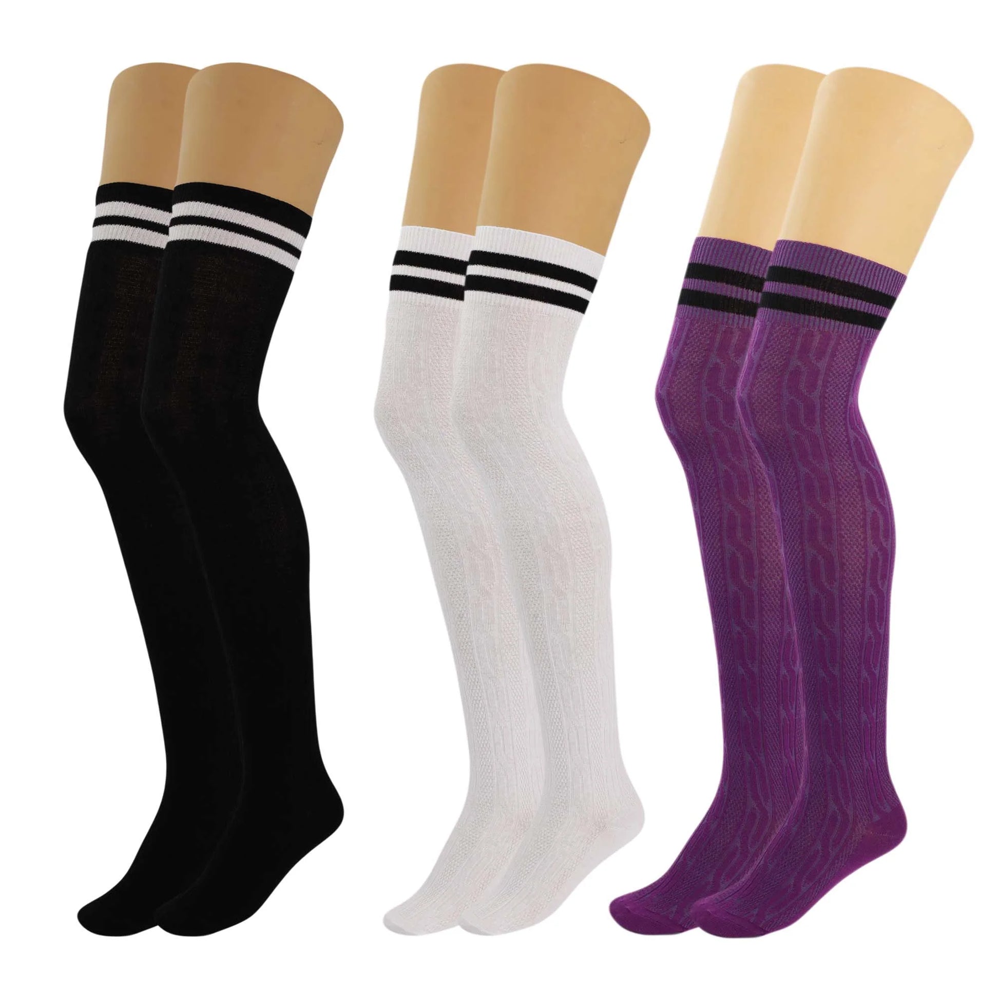 Women's Colorful Thigh High Over-the-Knee Boot Socks - 3 Pairs, Size 5-10