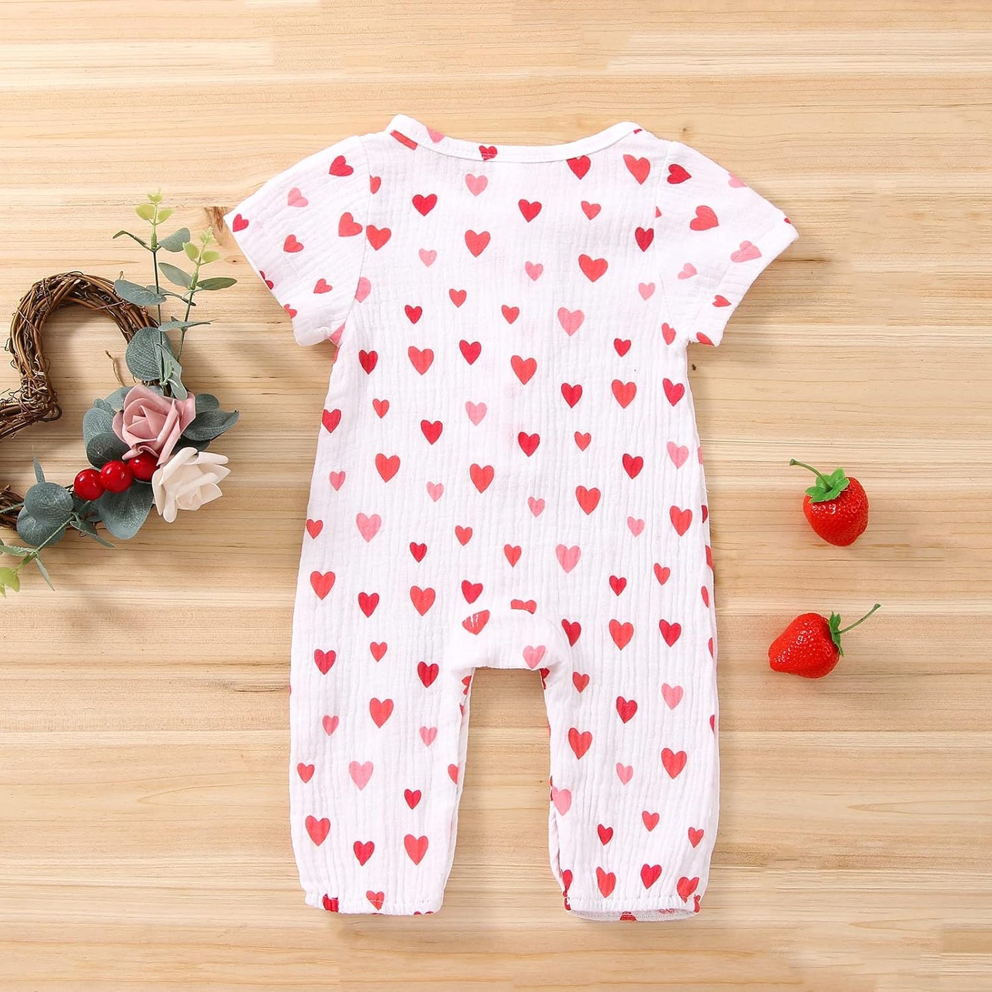 Newborn Baby Girl Valentine'S Day Outfit Heart Romper Cotton Linen Bodysuit Jumpsuit Summer Clothes 0-18M