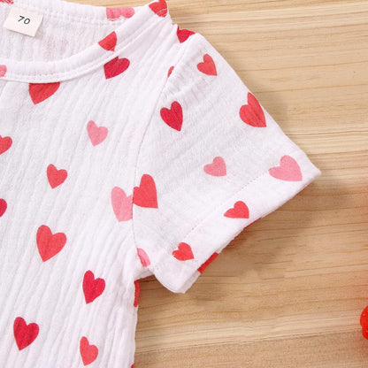 Newborn Baby Girl Valentine'S Day Outfit Heart Romper Cotton Linen Bodysuit Jumpsuit Summer Clothes 0-18M