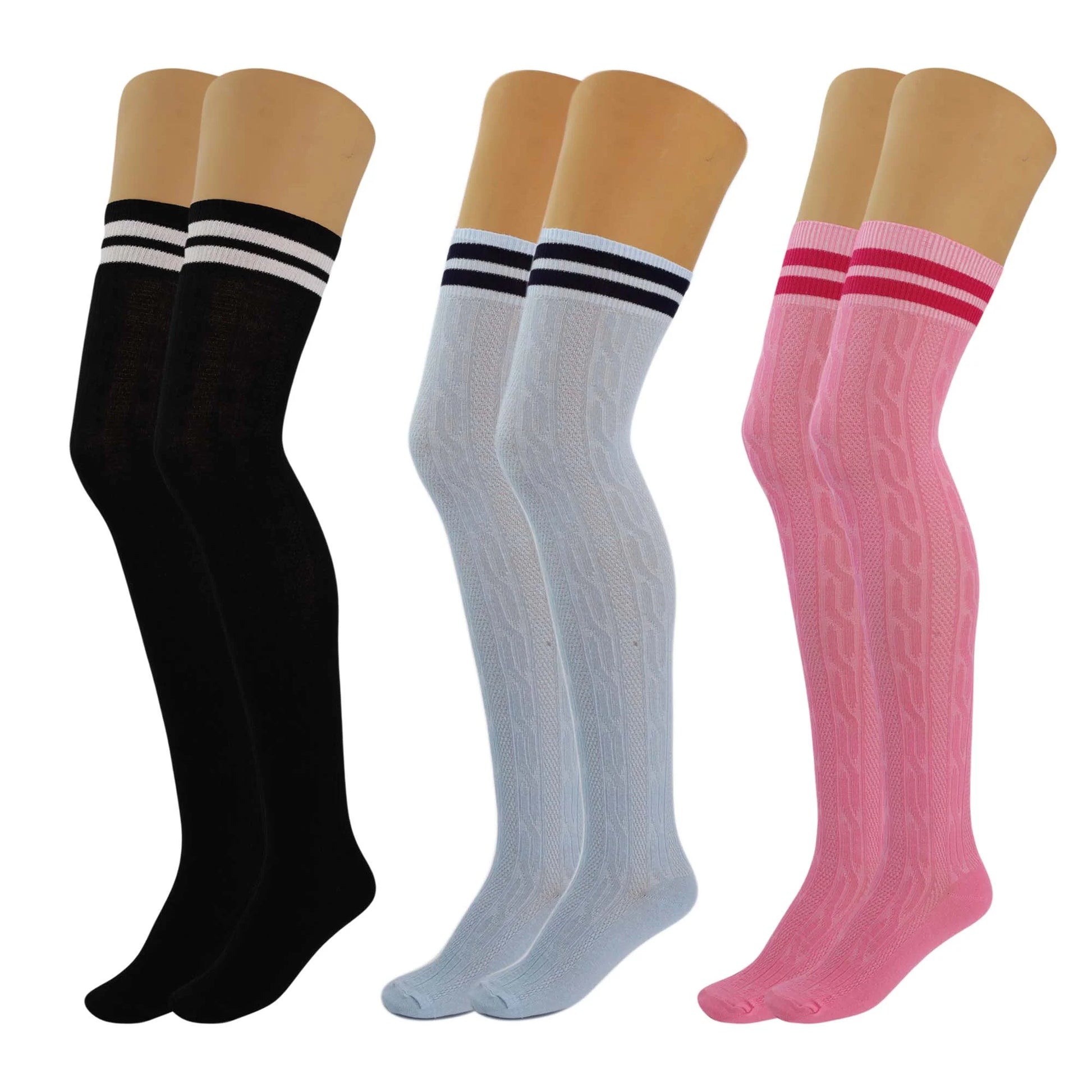 Women's Colorful Thigh High Over-the-Knee Boot Socks - 3 Pairs, Size 5-10