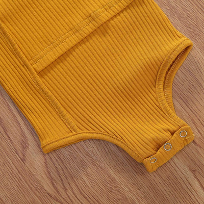 2Pcs Toddler Baby Girl Solid Color Knitted Outfit Set Halter Strap Splice Romper+Bell-Bottomed Long Pants Clothes (Yellow, 0-6M)