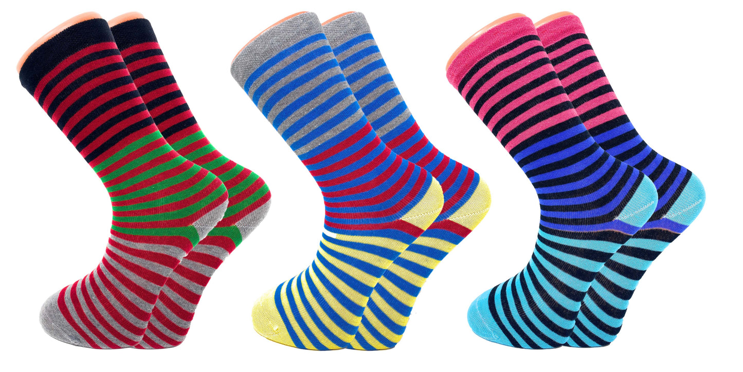 Colorful Cotton Blend Crew Socks for Men and Women - Set of 3 Pairs