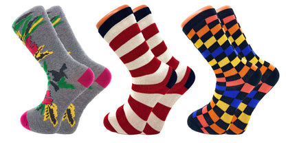 Colorful Cotton Blend Crew Socks for Men and Women - Set of 3 Pairs