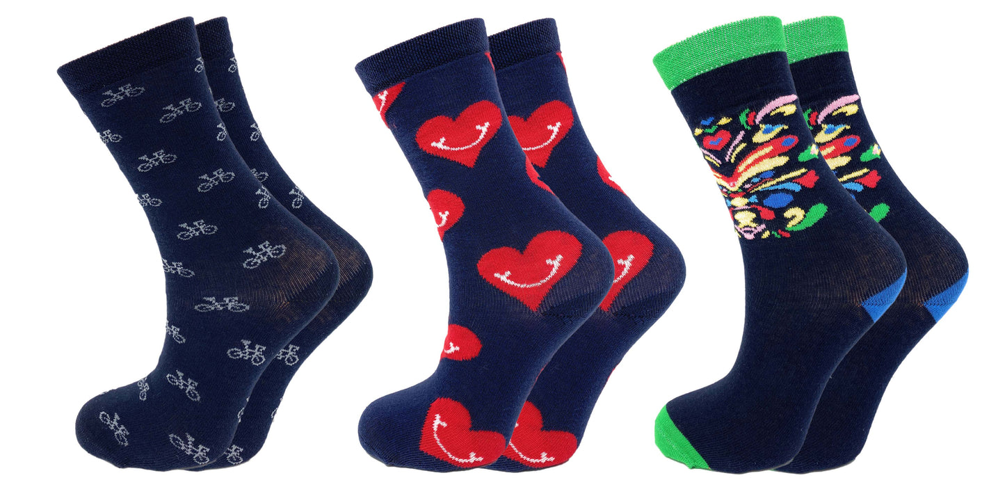 Colorful Cotton Blend Crew Socks for Men and Women - Set of 3 Pairs