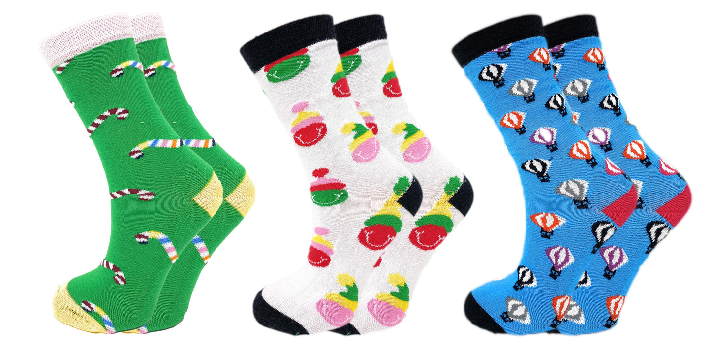 Colorful Cotton Blend Crew Socks for Men and Women - Set of 3 Pairs