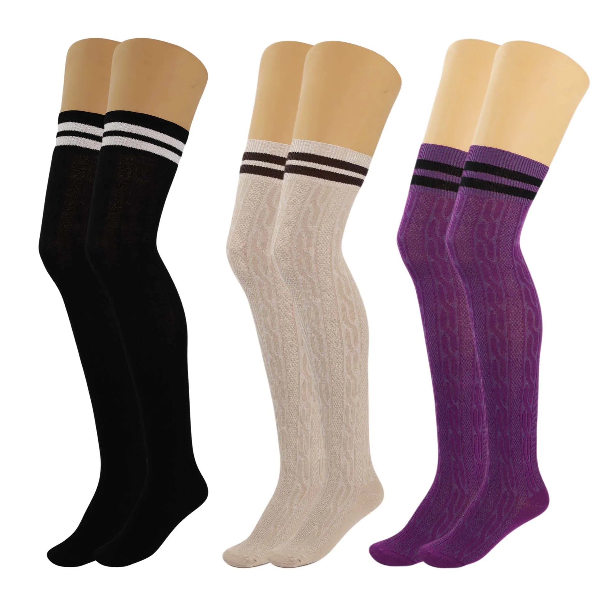 Women's Colorful Thigh High Over-the-Knee Boot Socks - 3 Pairs, Size 5-10