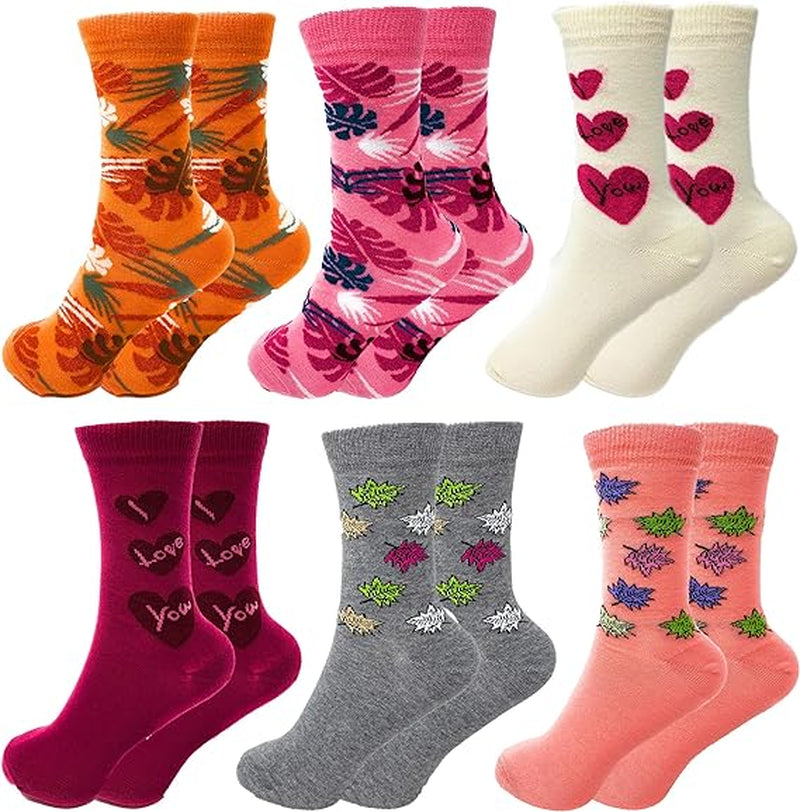 6 Pairs of Women's Colorful Combed Cotton Crew Socks, Size 9-11, Soft and Breathable