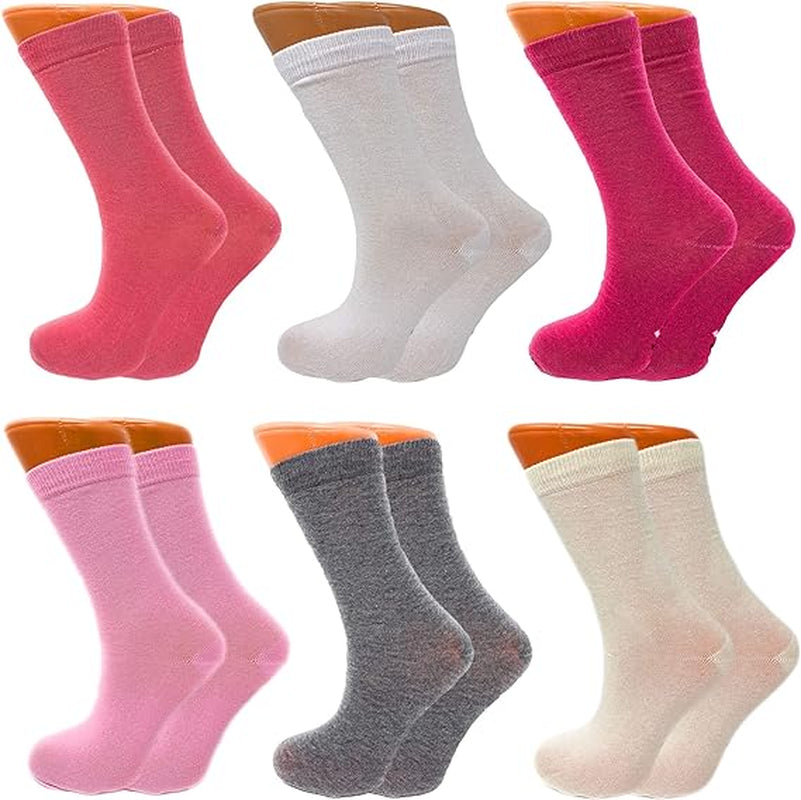 6 Pairs of Women's Colorful Combed Cotton Crew Socks, Size 9-11, Soft and Breathable