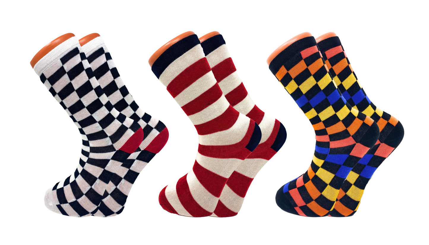 Colorful Cotton Blend Crew Socks for Men and Women - Set of 3 Pairs